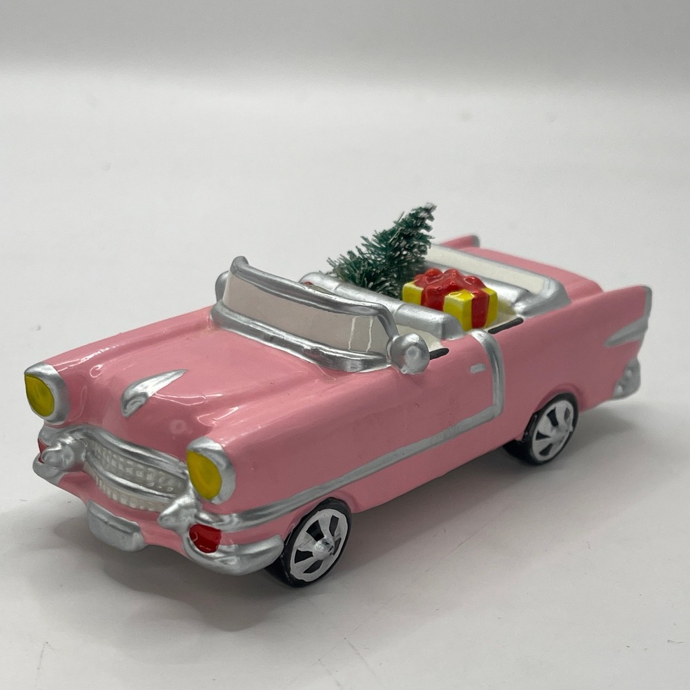 Dept 56 Snow Village Christmas Cadillac Pink Convertible Ceramic 5413-5 1994